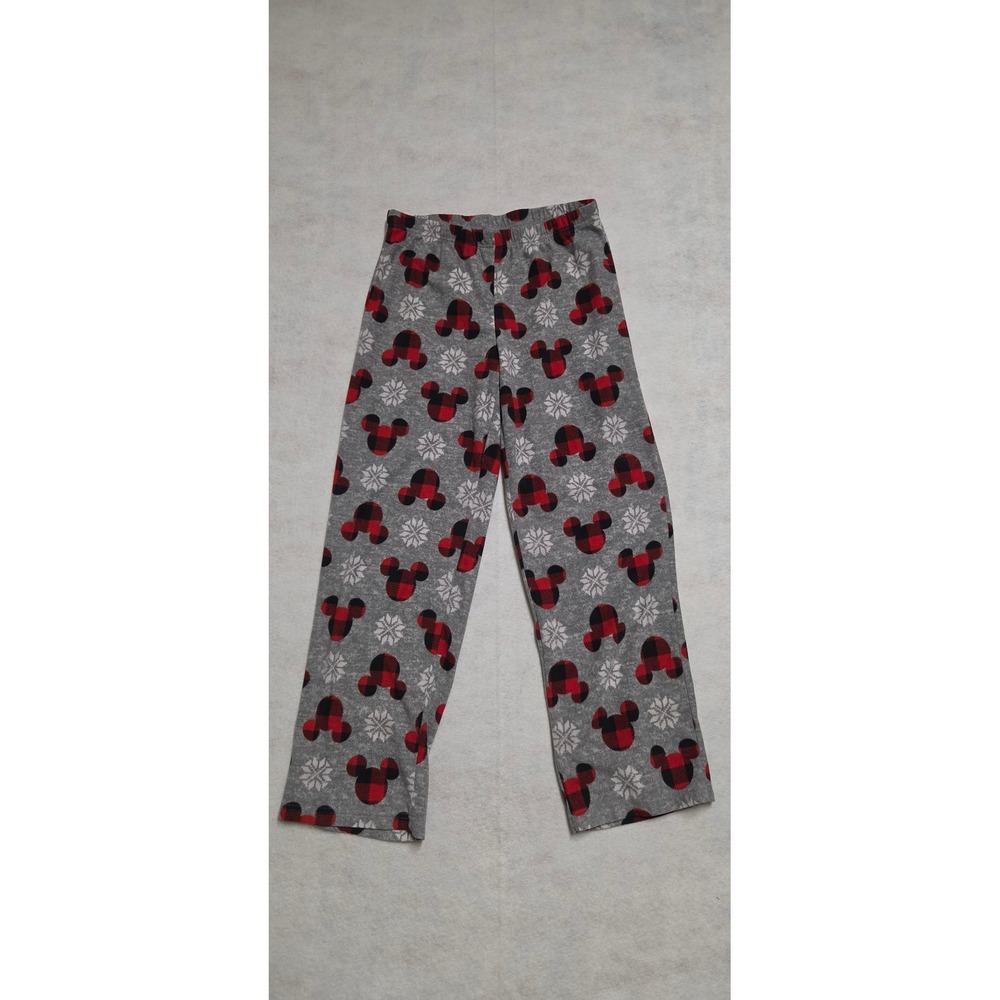 Disney Mickey Mouse Fleece Pajama Pants Size Small Gray Red Buffalo Plaid